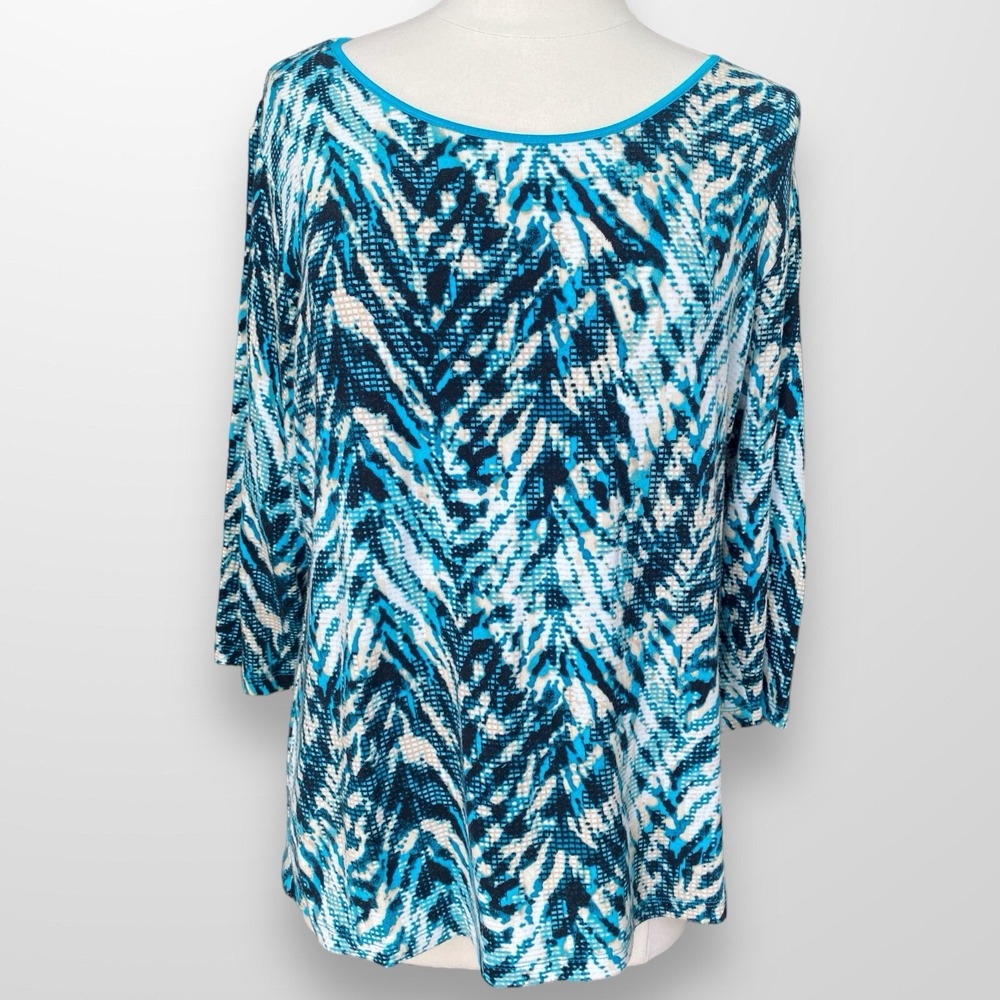 JM Collection Woman 1X Top Shirt Stretch Travel 3/4 Sleeve Scoop Neck Tunic